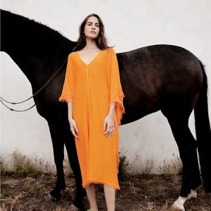 NEW Zara linen cover-up kaftan orange mango XS-S Extra-Small/Small